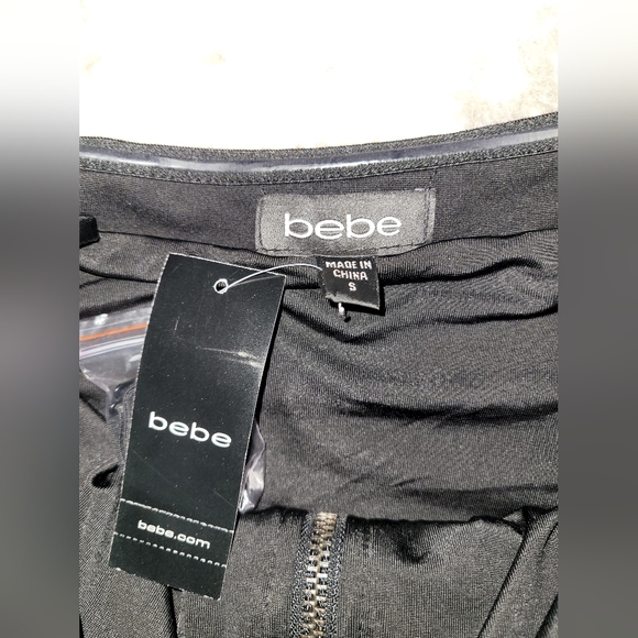 New Bebe Black Mini Dress, Zip Front, Lace Side Panel, Bustier, Size S. - Picture 5 of 11